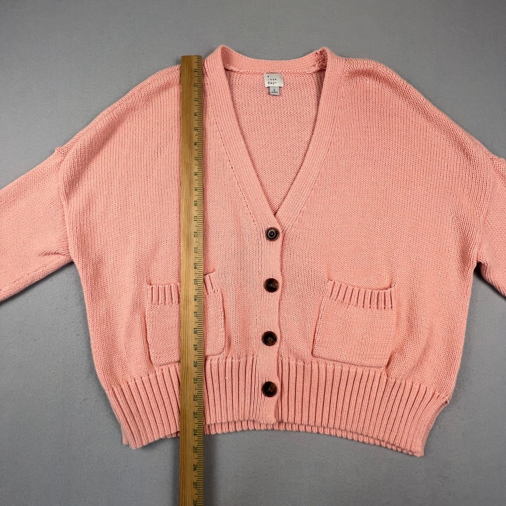 Preppy Cardigan Sweater Womens Large Pink Button Front Knit V-Neck A New Day - Picture 6 of 15
